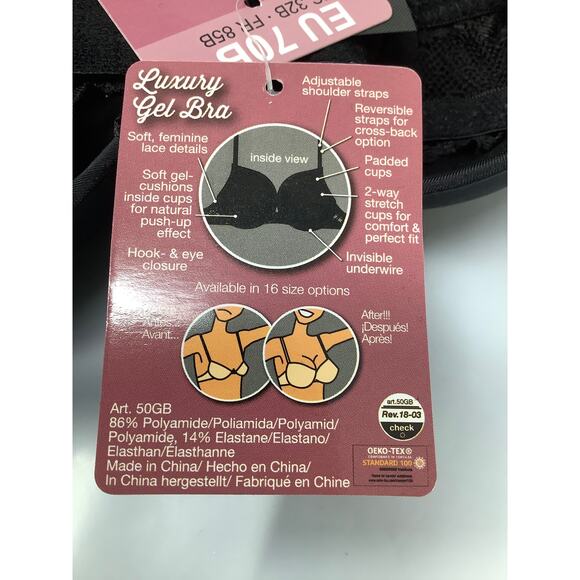 Magic Bodyfashion Women's 32B Black Luxury Gel Bra Underwire Lace Trim Q6-12 - Picture 7 of 7